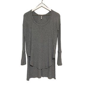 Free People Gray Longsleeve Waffle Knit Tee S
